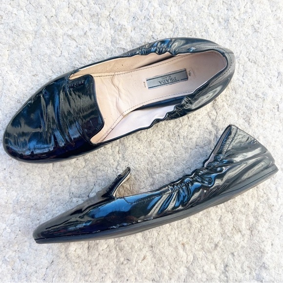 Prada Italian Black Patent Leather Slip On Smoking Drive Lounge Loafers Size 40 - Picture 1 of 12